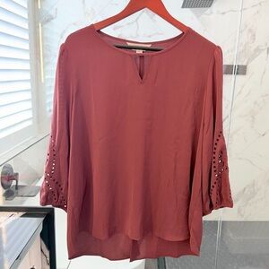 Market & Spruce Burgundy Blouse with Embellished Sleeves